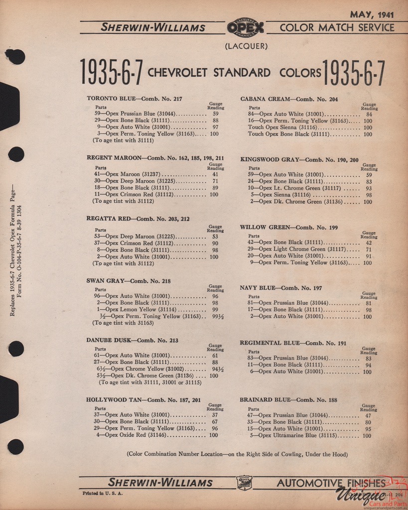 1936 Chev Paint Charts Williams 3